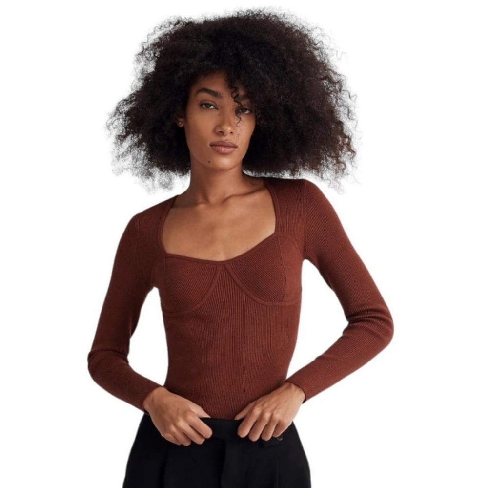 Madewell Wide Rib Sweater Top in Mahogany